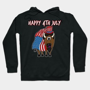 Happy 4th July Bison American Flag Independence Day Hoodie